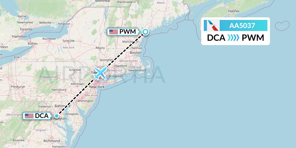 AA5037 American Airlines Flight Map: Washington to Portland