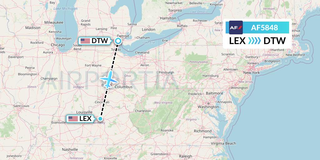 AF5848 Air France Flight Map: Lexington to Detroit