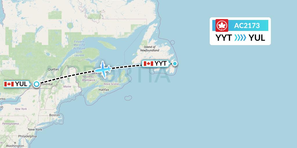 AC2173 Air Canada Flight Map: St. John's to Montreal