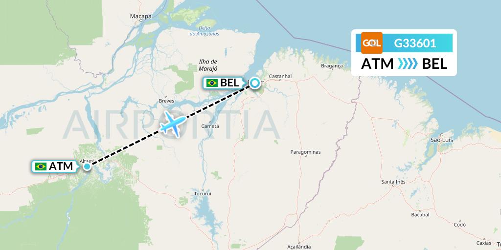 G33601 GOL Transportes Aeros Flight Map: Altamira to Belem