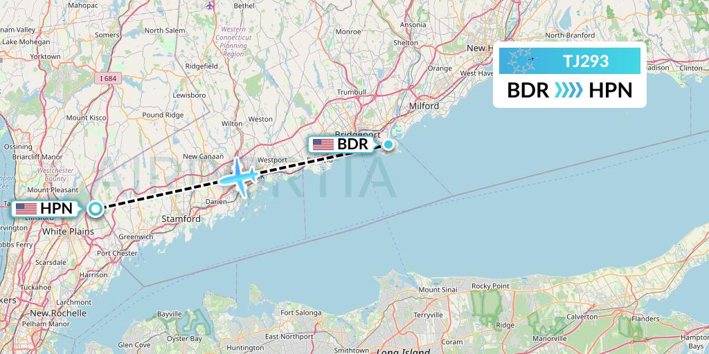 TJ293 Tradewind Aviation Flight Map: Stratford to White Plains
