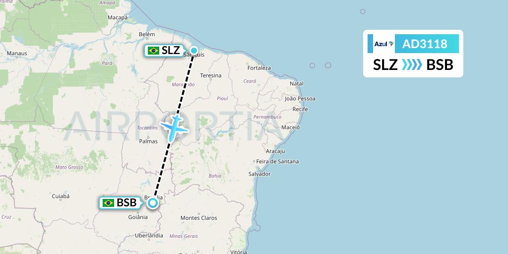 AD3118 Azul Brazilian Airlines Flight Map: Sao Luis to Brasilia