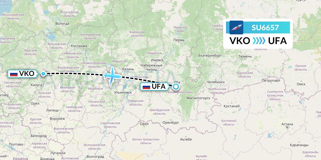 SU6657 Aeroflot Flight Map: Moscow to Ufa