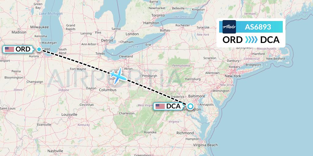 AS6893 Alaska Airlines Flight Map: Chicago to Washington