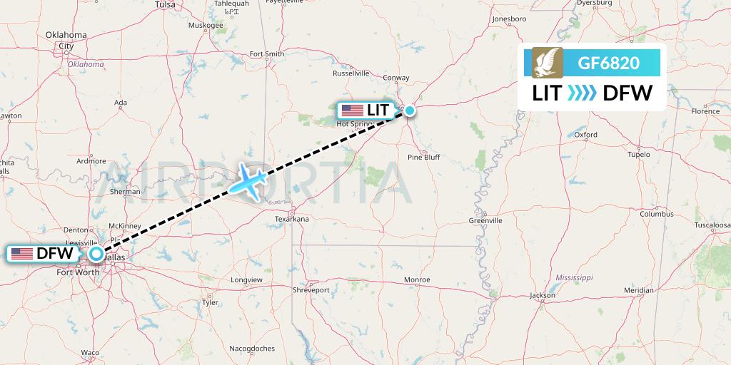 GF6820 Gulf Air Flight Map: Little Rock to Dallas