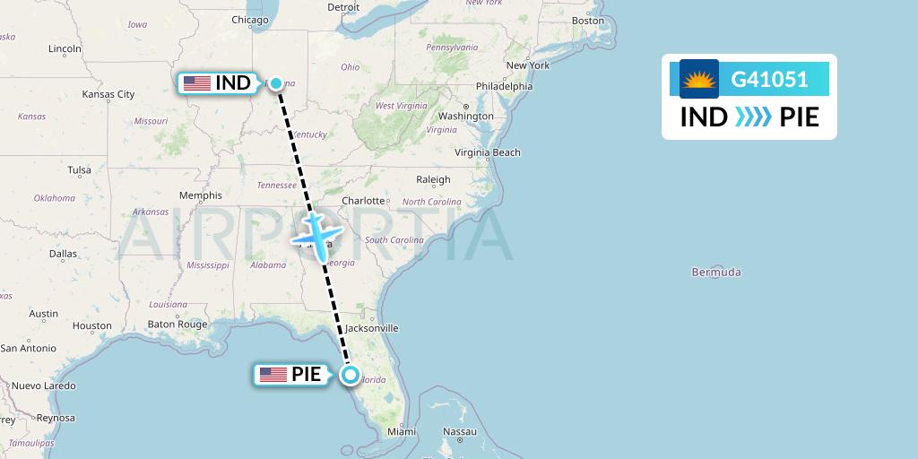 G41051 Allegiant Air Flight Map: Indianapolis to St. Petersburg
