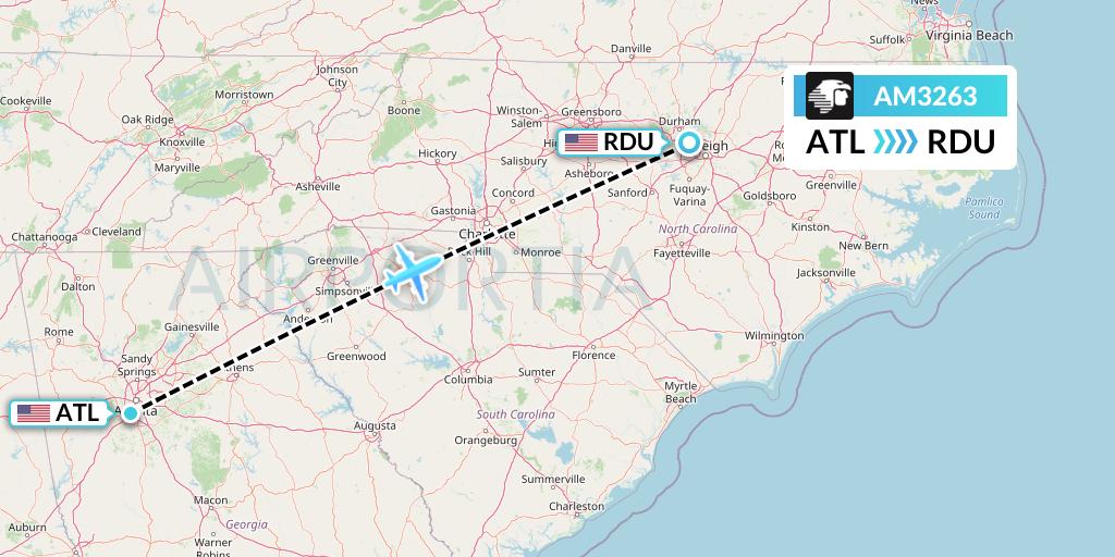AM3263 Aeromexico Flight Map: Atlanta to Raleigh-Durham
