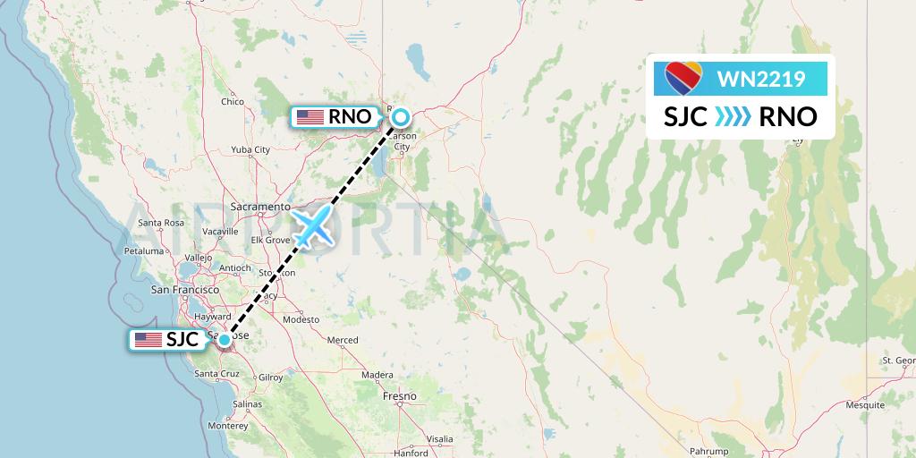 WN2219 Southwest Airlines Flight Map: San Jose to Reno