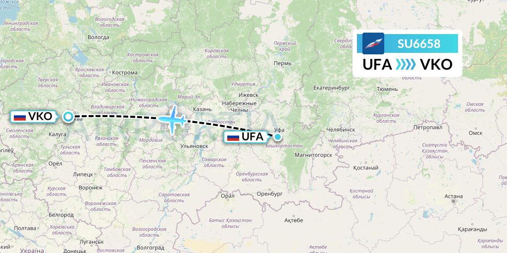 SU6658 Aeroflot Flight Map: Ufa to Moscow