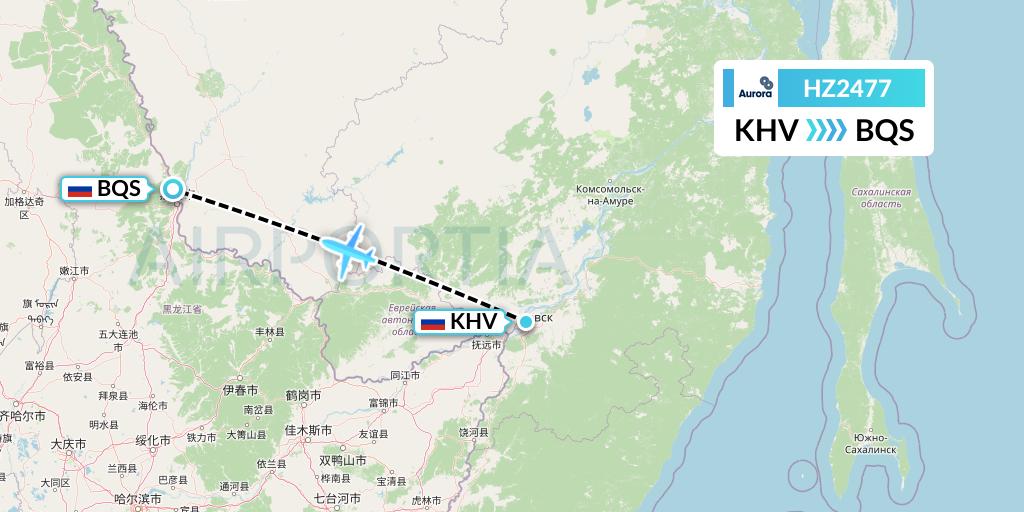 HZ2477 Aurora Flight Map: Khabarovsk to Blagoveshchensk