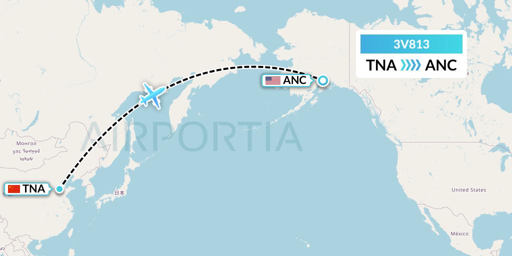 3V813 ASL Airlines Belgium Flight Map: Jinan to Anchorage