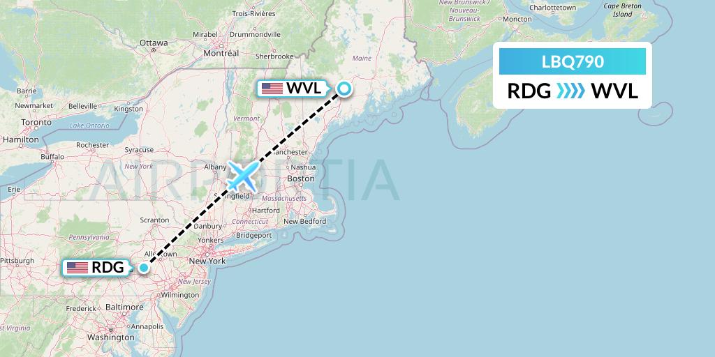 LBQ790 Quest Diagnostics Flight Map: Reading to Waterville
