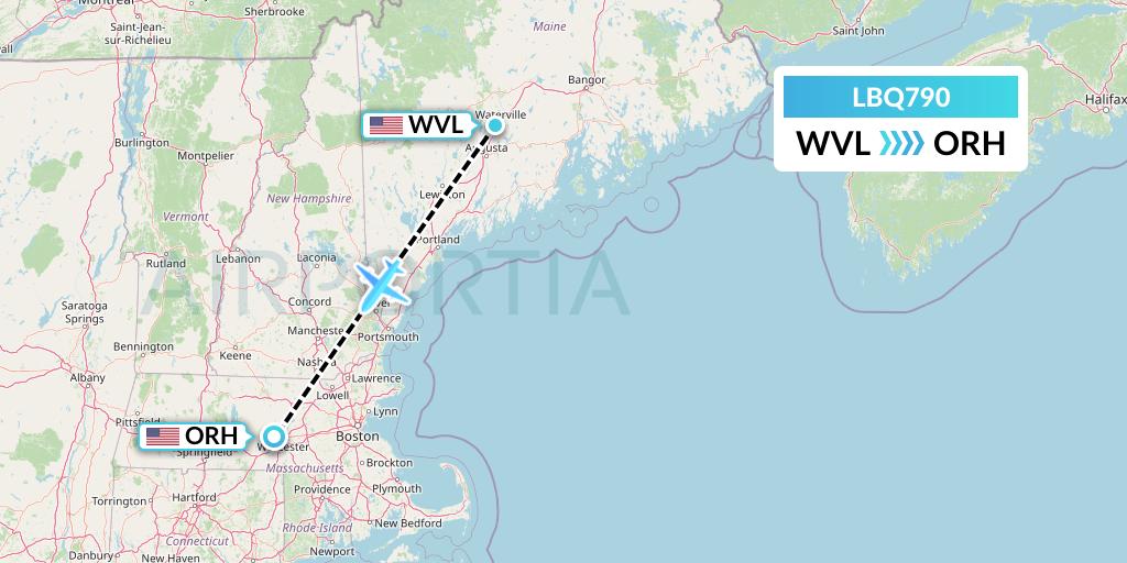 LBQ790 Quest Diagnostics Flight Map: Waterville to Worcester