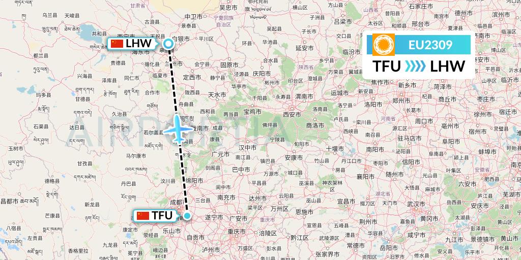 EU2309 Chengdu Airlines Flight Map: Chengdu to Lanzhou