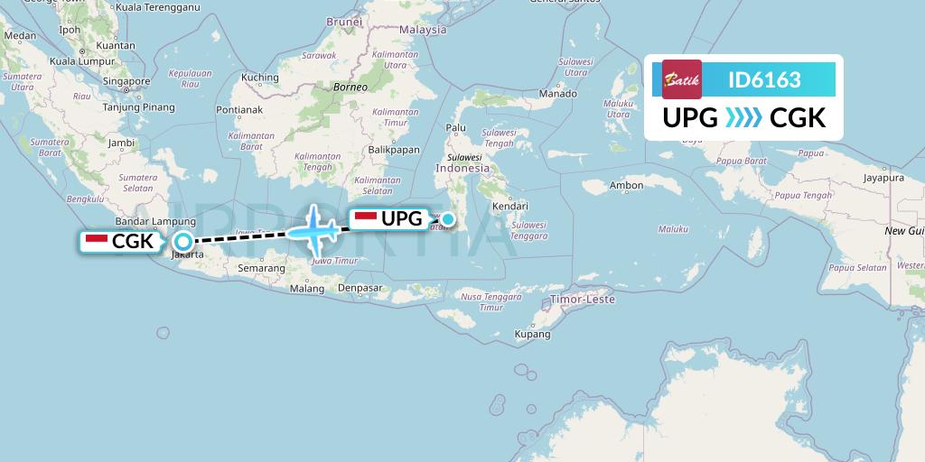 ID6163 Batik Air Flight Map: Makassar to Jakarta