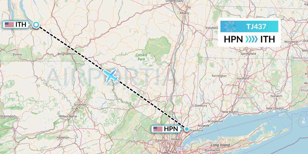 TJ437 Tradewind Aviation Flight Map: White Plains to Ithaca
