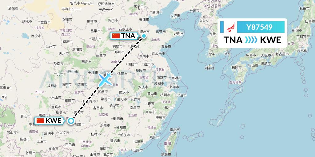Y87549 Yangtze River Express Flight Map: Jinan to Guiyang