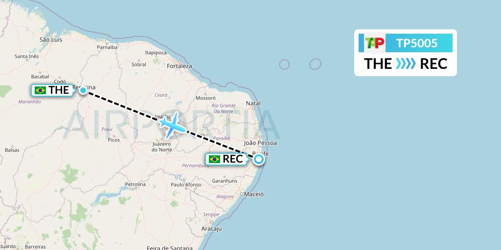 TP5005 TAP Portugal Flight Map: Teresina to Recife