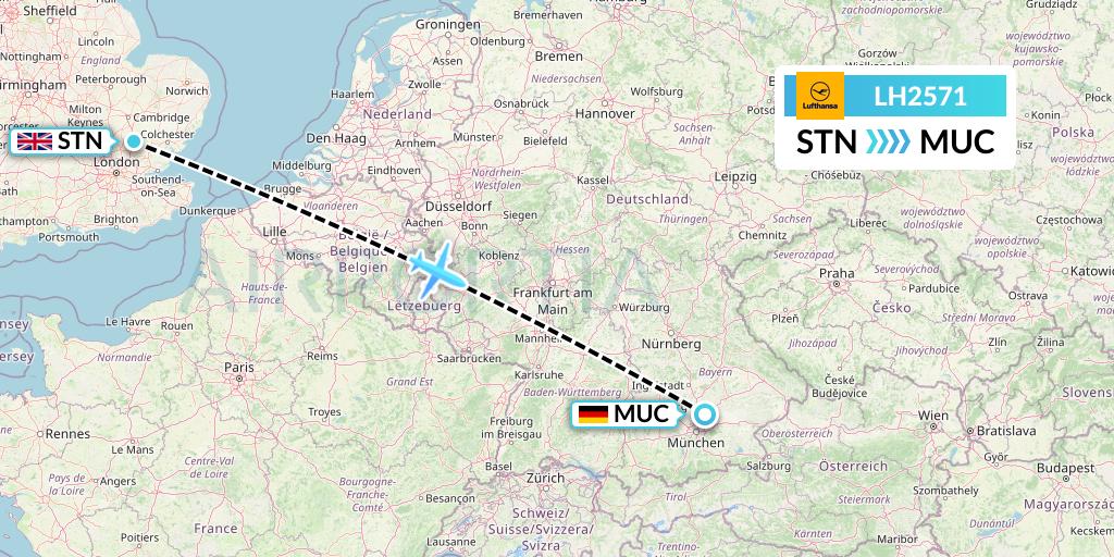 LH2571 Lufthansa Flight Map: London to Munich