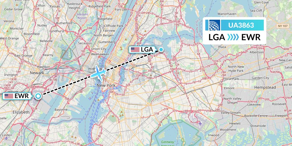 UA3863 United Airlines Flight Map: New York to New York