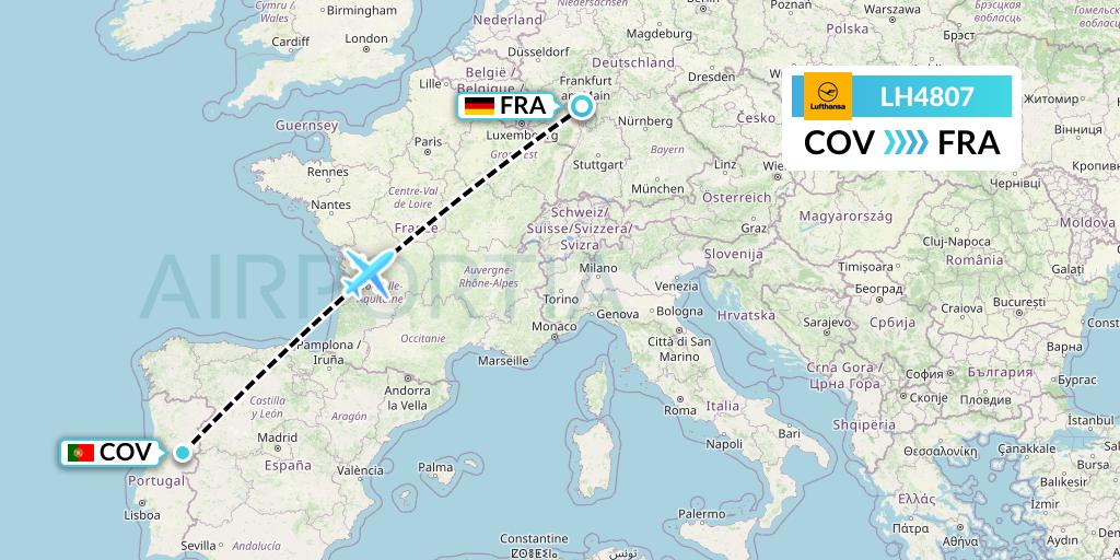 LH4807 Lufthansa Flight Map: Portugal to Frankfurt