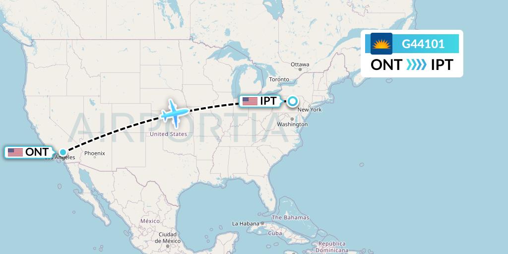 G44101 Allegiant Air Flight Map: Ontario to Williamsport
