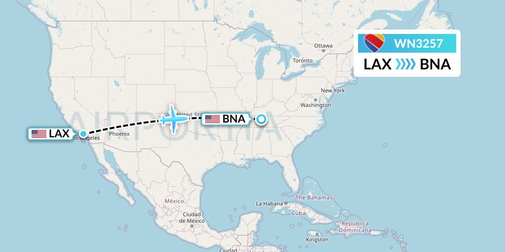 WN3257 Southwest Airlines Flight Map: Los Angeles to Nashville