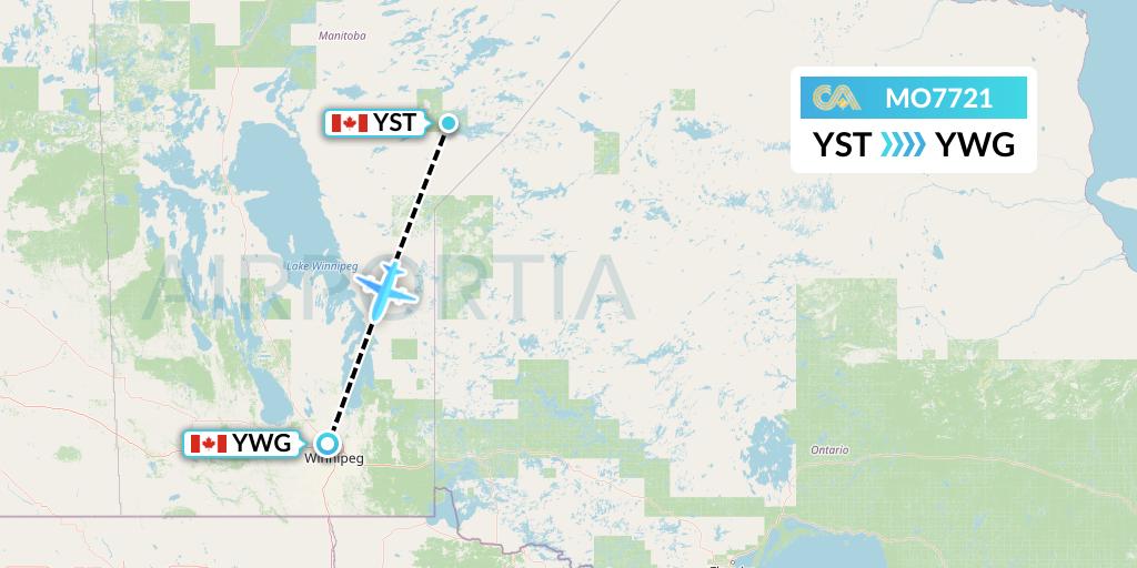 MO7721 Calm Air Flight Map: St. Theresa Point to Winnipeg