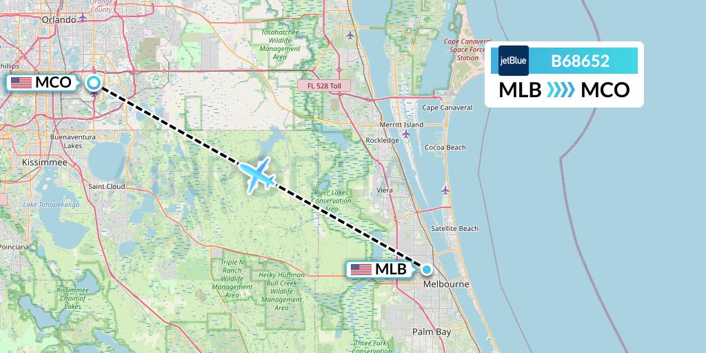 B68652 JetBlue Airways Flight Map: Melbourne to Orlando