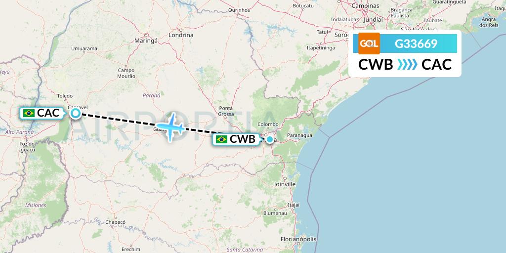G33669 GOL Transportes Aeros Flight Map: Curitiba to Cascavel