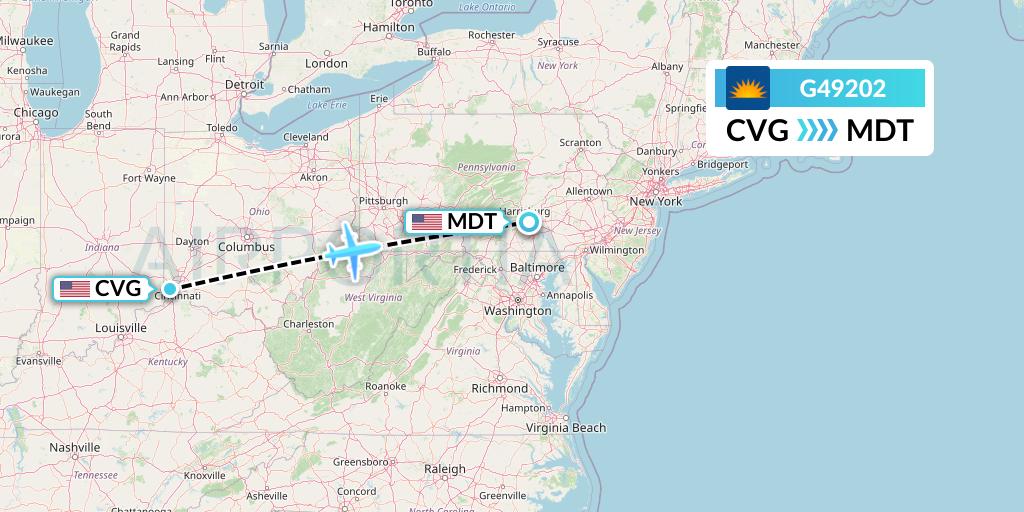 G49202 Allegiant Air Flight Map: Cincinnati to Harrisburg