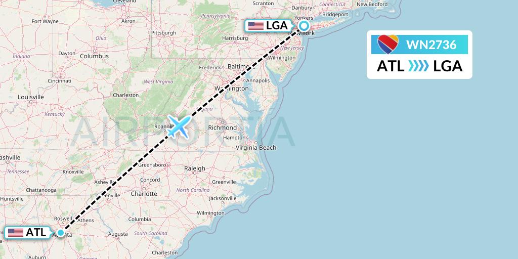 WN2736 Southwest Airlines Flight Map: Atlanta to New York