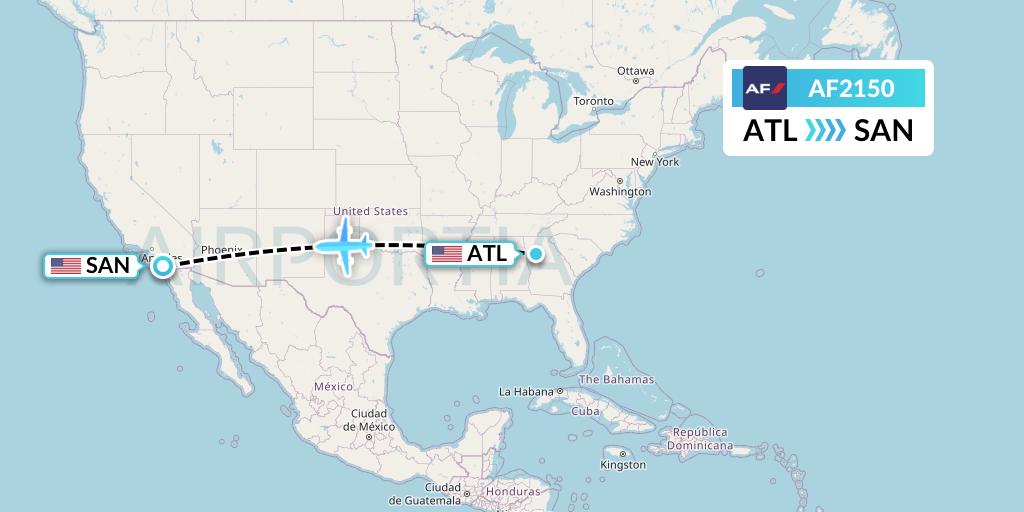 AF2150 Air France Flight Map: Atlanta to San Diego