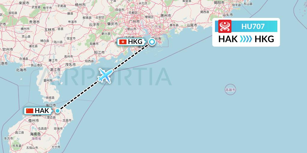 HU707 Hainan Airlines Flight Map: Haikou to Hong Kong