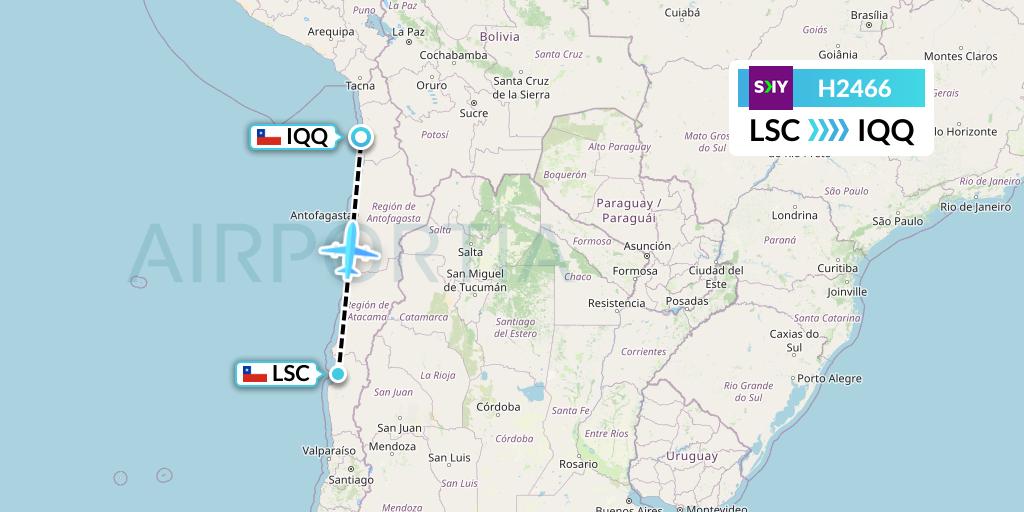H2466 Sky Airline Flight Map: La Serena to Iquique