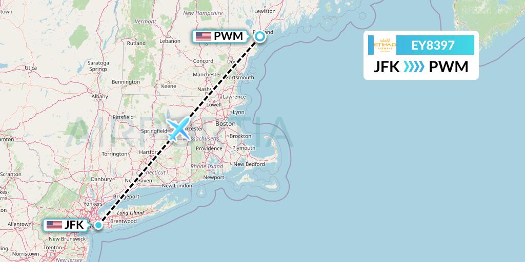 EY8397 Etihad Airways Flight Map: New York to Portland