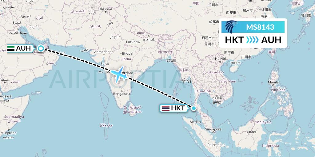MS8143 EgyptAir Flight Map: Phuket to Abu Dhabi