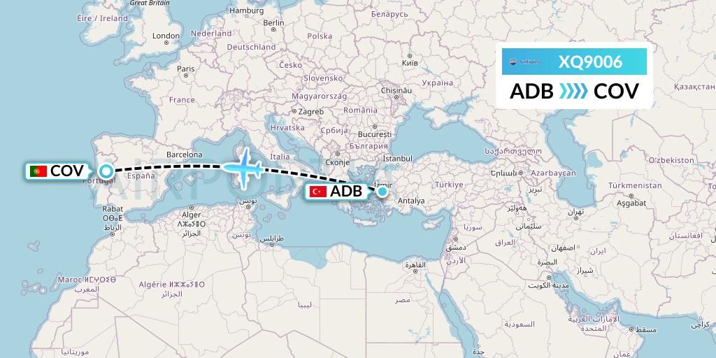 XQ9006 SunExpress Flight Map: Izmir to Portugal