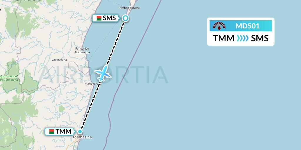 MD501 Air Madagascar Flight Map: Madagascar to Saint Marie