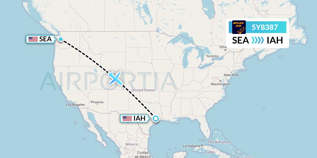5Y8387 Atlas Air Flight Map: Seattle to Houston