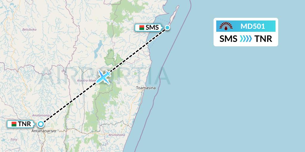 MD501 Air Madagascar Flight Map: Saint Marie to Antananarivo