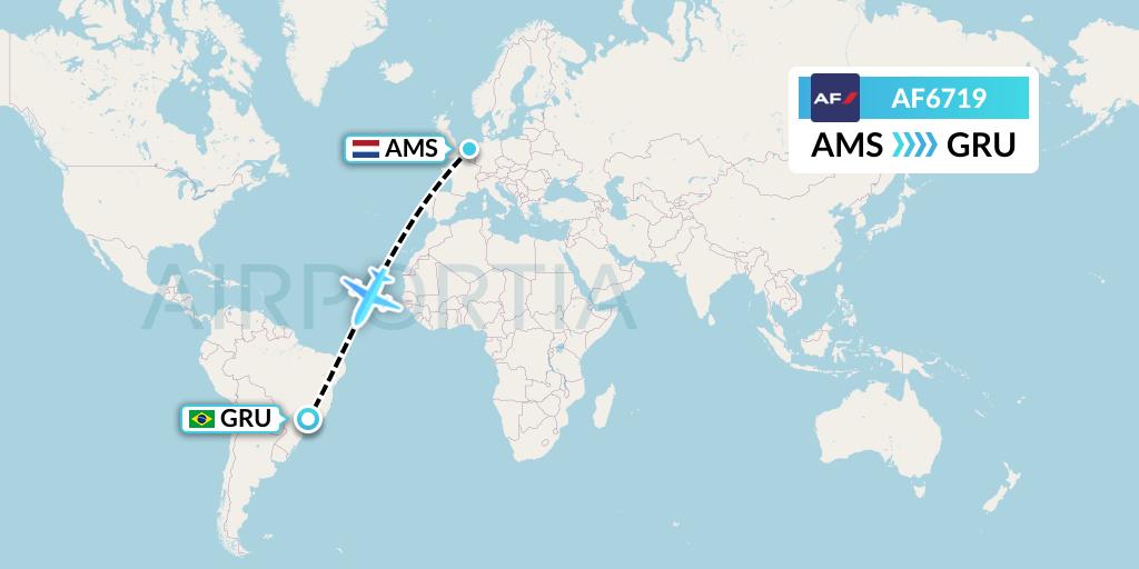 AF6719 Air France Flight Map: Amsterdam to Sao Paulo