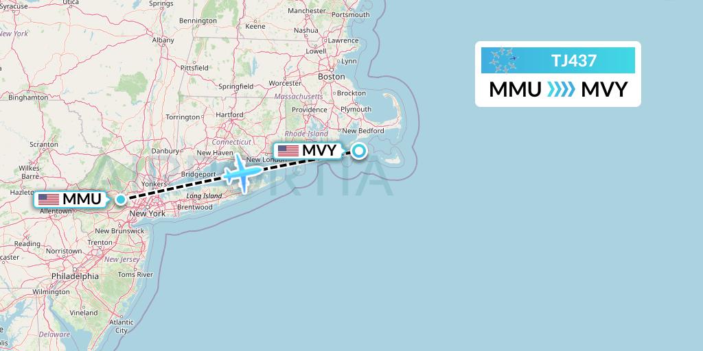 TJ437 Tradewind Aviation Flight Map: Morristown to Martha's Vineyard