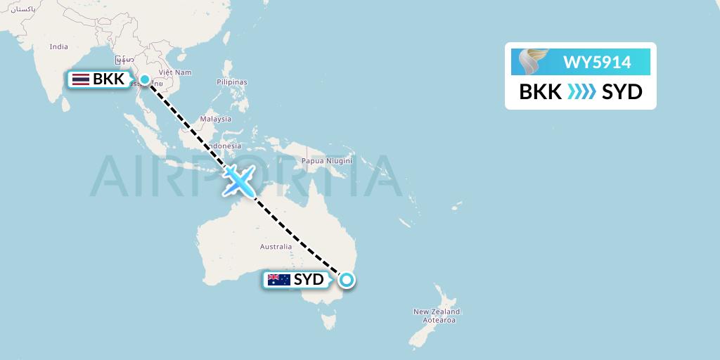 WY5914 Oman Air Flight Map: Bangkok to Sydney