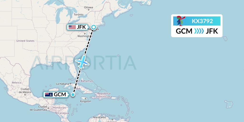 KX3792 Cayman Airways Flight Map: George Town to New York