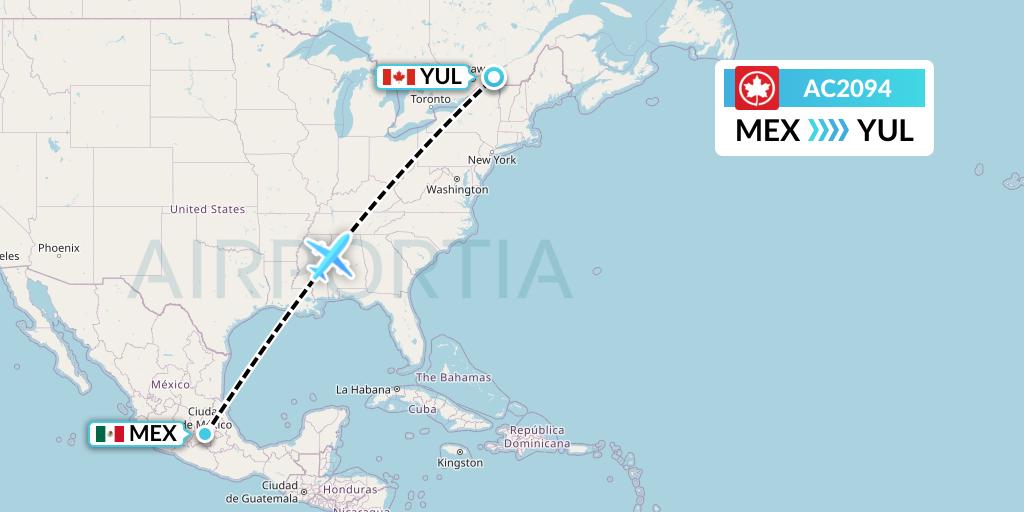 AC2094 Air Canada Flight Map: Mexico City to Montreal