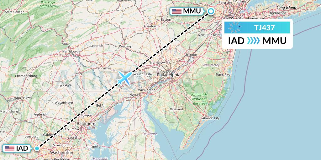 TJ437 Tradewind Aviation Flight Map: Washington to Morristown