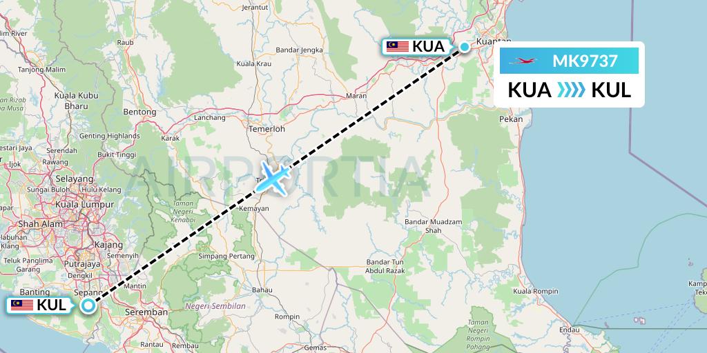 MK9737 Air Mauritius Flight Map: Kuantan to Kuala Lumpur