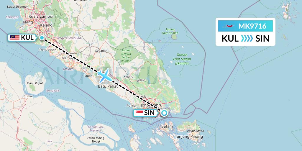 MK9716 Air Mauritius Flight Map: Kuala Lumpur to Singapore