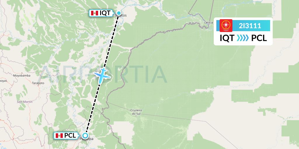 2I3111 Star Peru Flight Map: Iquitos to Pucallpa